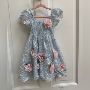 Biscotti Collection 2T Girls Light Blue Lace Floral Short Sleeve Dress